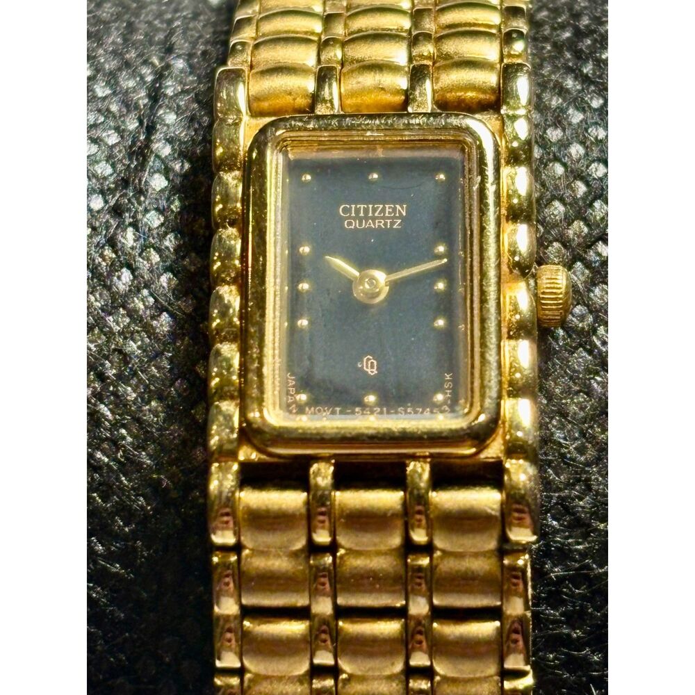 Vintage Citizen CQ Tank Dress Watch – Gold Tone & Black Dial – NEW BATTERY
